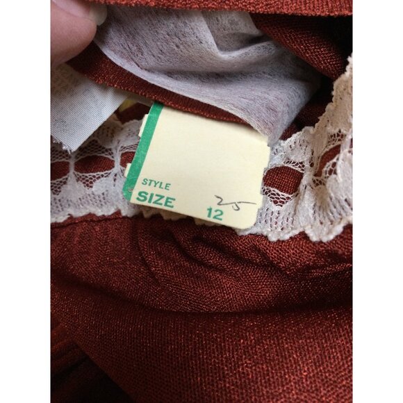 Vintage 70s Roberta California Dress Lace Trim Tie Sides Size 12 Empire Waist - Picture 6 of 8